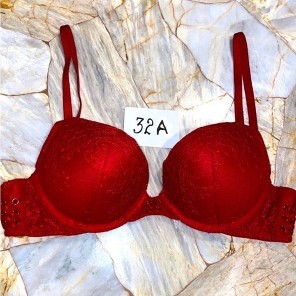 Gorgeous VS Bombshell Red‎ Push Up Bra 32A Red Eyelash Chantilly lace